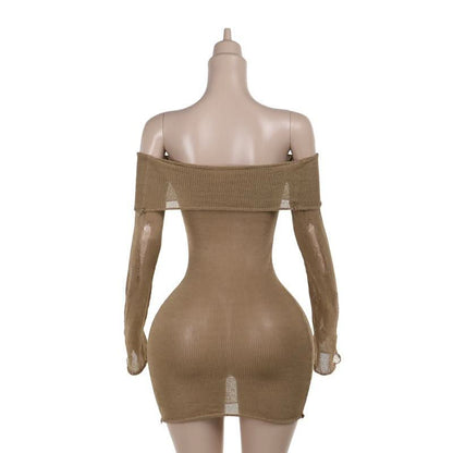 Long sleeve off shoulder knitted mini dress