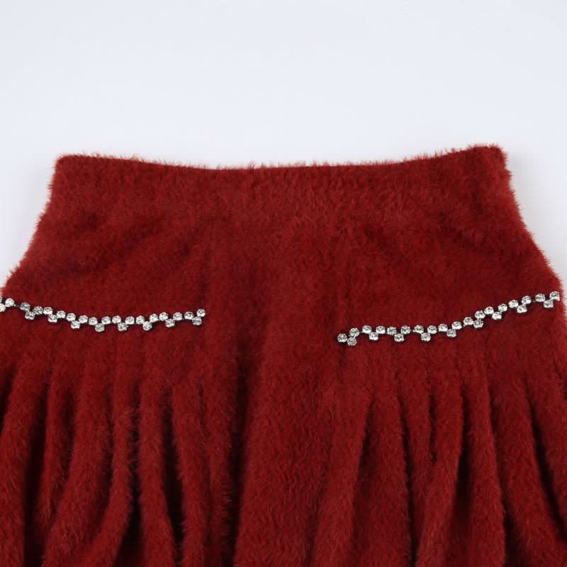 Fluffy beaded pleated mini skirt