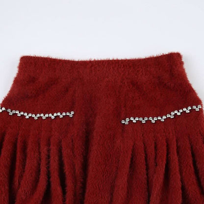 Fluffy beaded pleated mini skirt