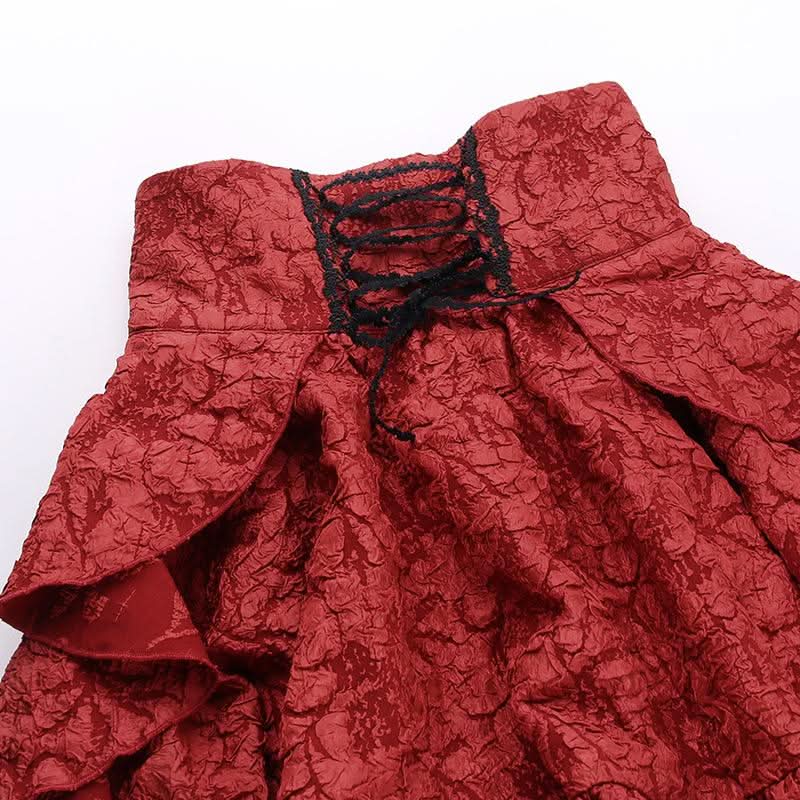 Lace up corset ruffle textured zip-up mini skirt