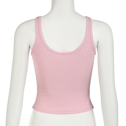U neck bowknot ribbed backless tank top