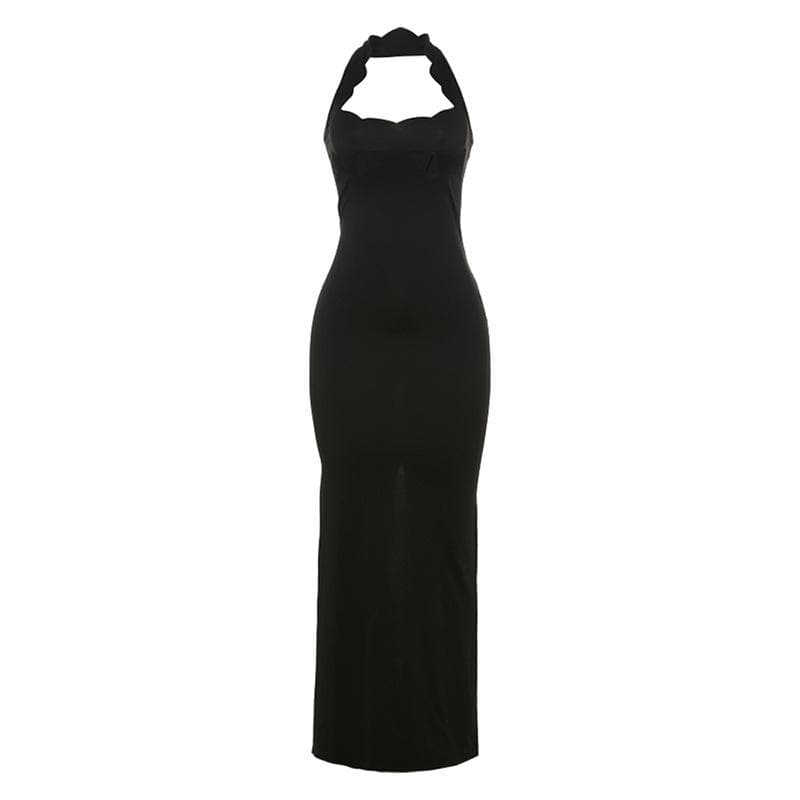 Halter hollow out backless high slit cut out maxi dress