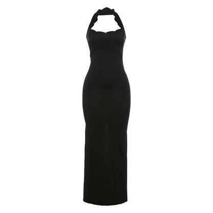 Halter hollow out backless high slit cut out maxi dress