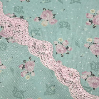 Lace hem bowknot print mesh slit cami mini dress