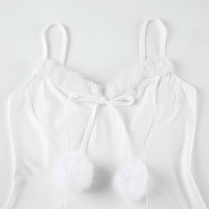 V neck fluffy cami mini dress