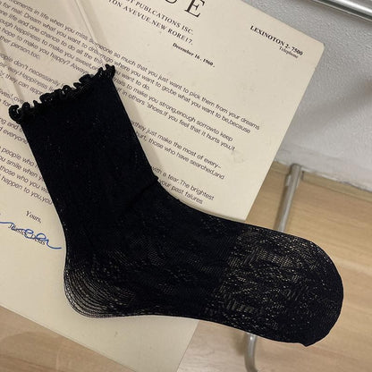 Ruffle hollow out lace solid socks