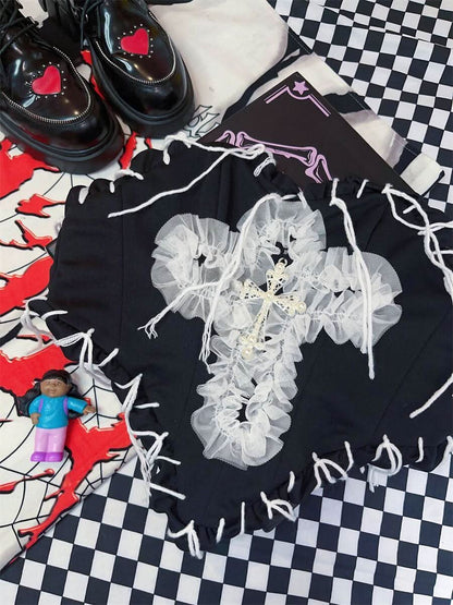 Sweetheart neck cross pattern tube top
