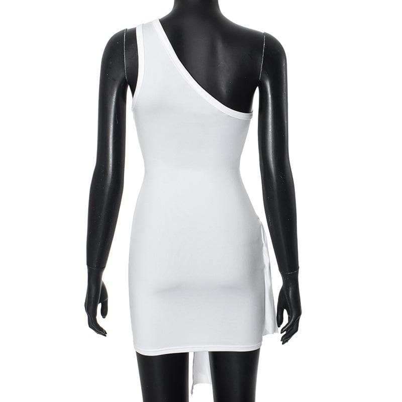One shoulder irregular ruffle backless mini dress