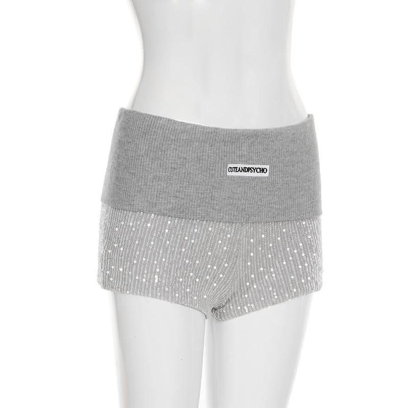 Glitter knitted patchwork letter pattern short pant