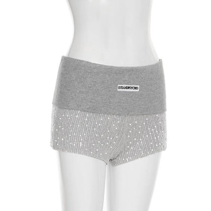 Glitter knitted patchwork letter pattern short pant