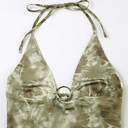 Halter v neck tie dye o ring top