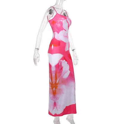 U neck flower print cami maxi dress