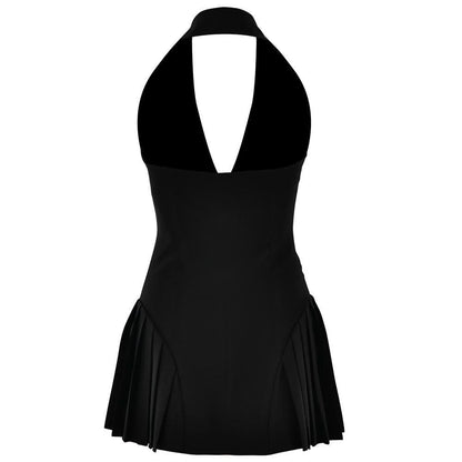 Halter deep V neck button pleated backless mini dress