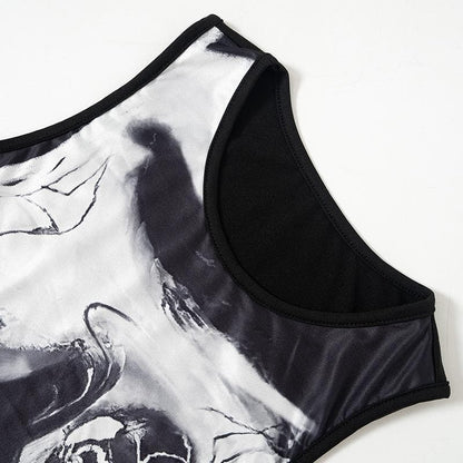 Crewneck body print contrast tank maxi dress