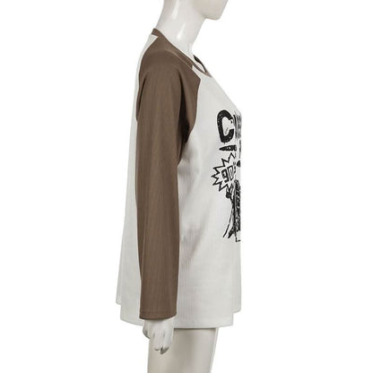 Crewneck long sleeve contrast letter print top