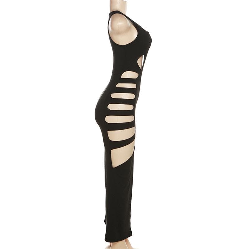 Scoop Neck Sleeveless Side Cutout Hollow Out Bodycon Maxi Dress