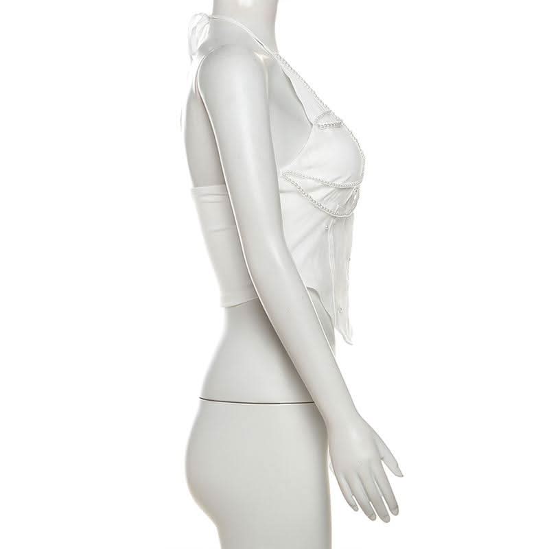 Halter beaded backless solid top