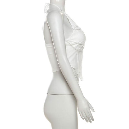 Halter beaded backless solid top