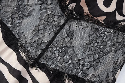 Zebra print hollow out contrast cross back slit backless cut out maxi dress