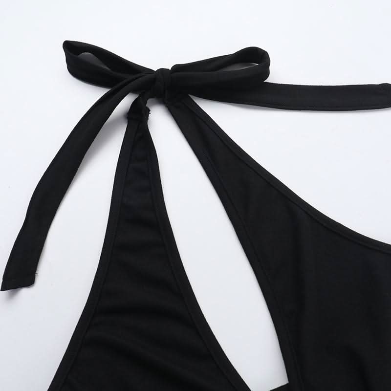Halter self tie beaded ruched v neck mini dress