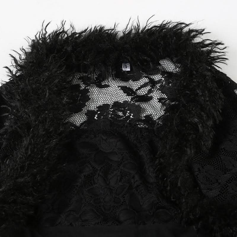 Long sleeve fluffy shrug lace tube 2 piece top
