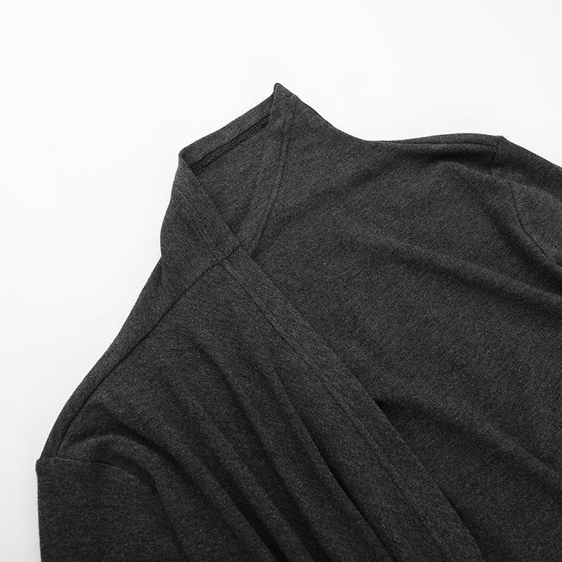 Long sleeve slit high neck solid maxi dress