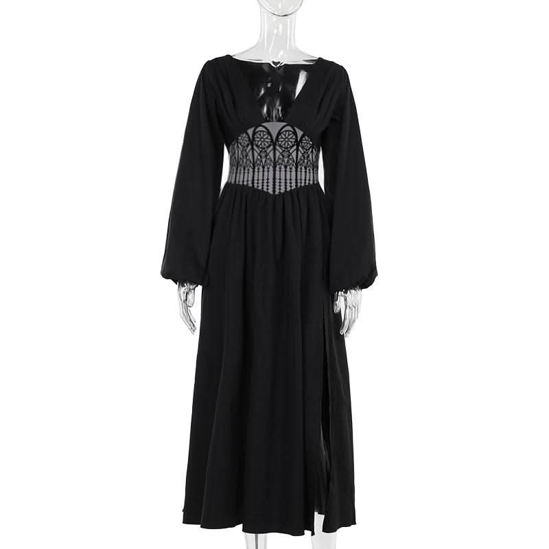 Long sleeve v neck corset maxi dress