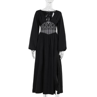 Long sleeve v neck corset maxi dress