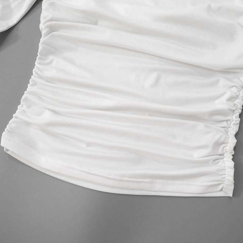 Irregular long sleeve hollow out ruched one shoulder cut out top