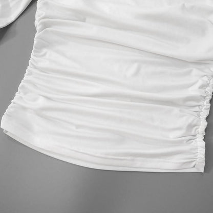 Irregular long sleeve hollow out ruched one shoulder cut out top