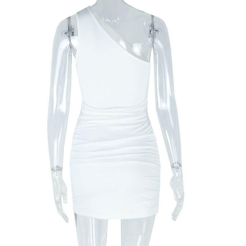 Irregular hollow out ruched one shoulder cut out mini dress