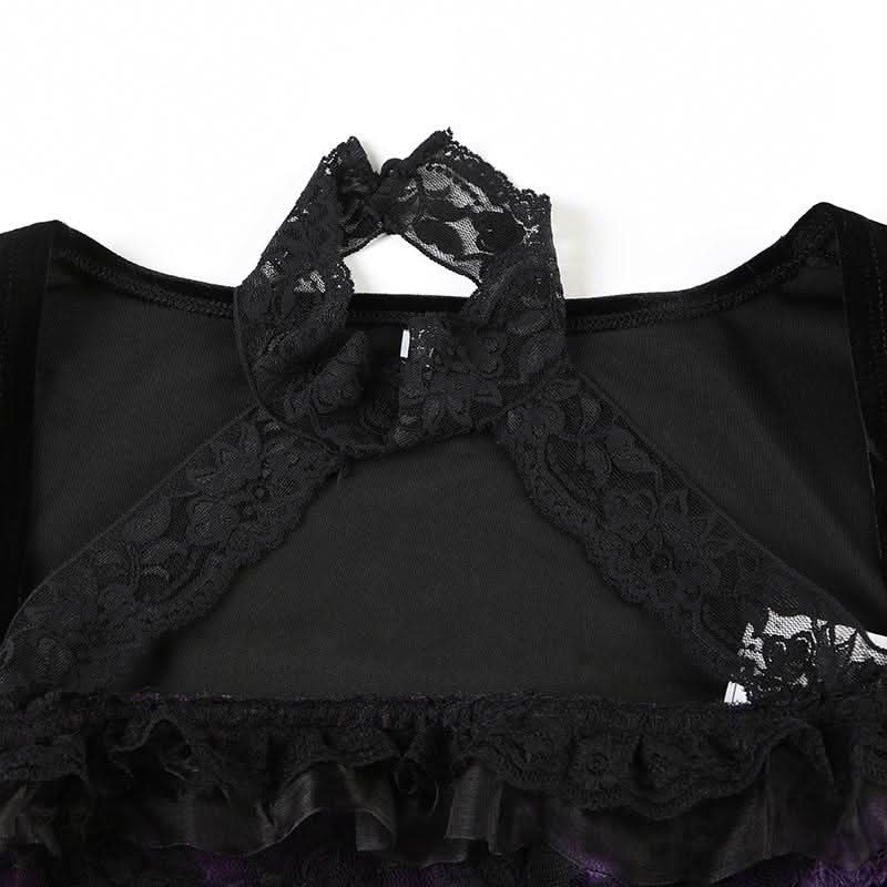 Halter long sleeve velvet lace hem 2 piece top