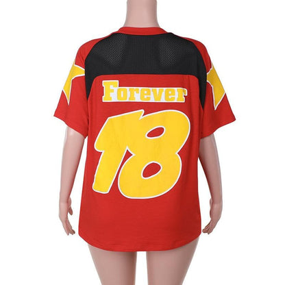 Short sleeve crewneck letter print contrast top