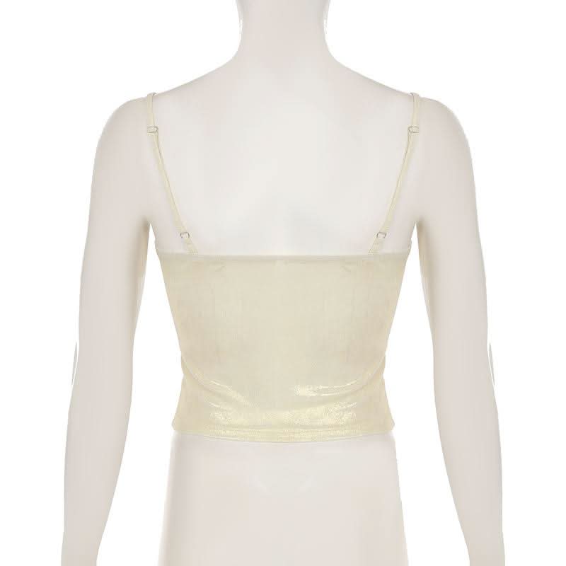 Metallic ruched backless cami top