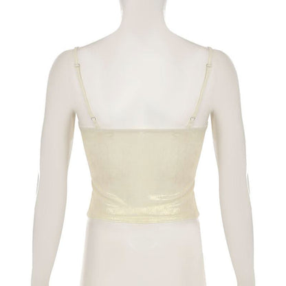Metallic ruched backless cami top