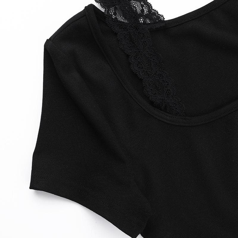 Short sleeve u neck halter lace irregular top