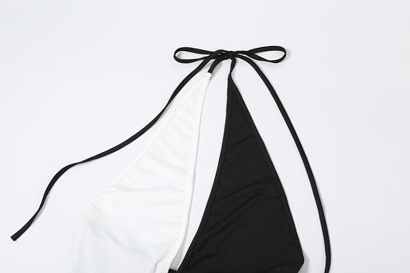 Halter deep v neck high slit patchwork midi dress