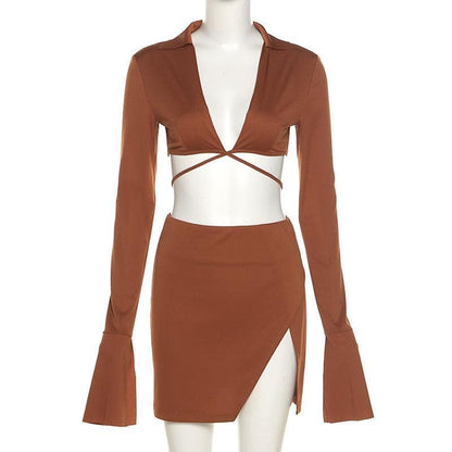 Long flared sleeve skirt set