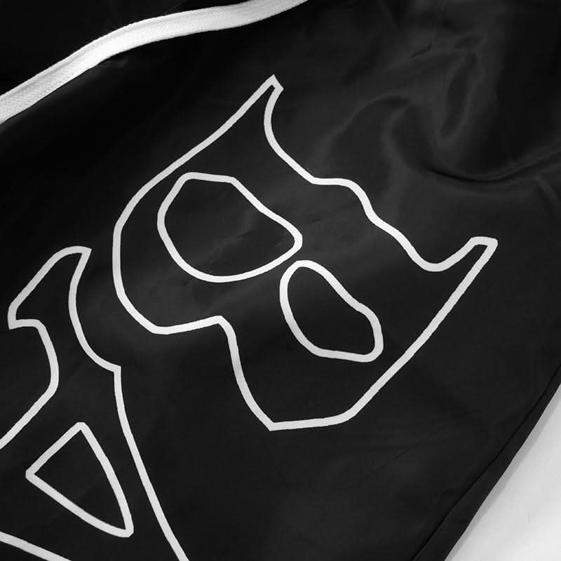 Drawstring self tie letter print medium rise pocket pant