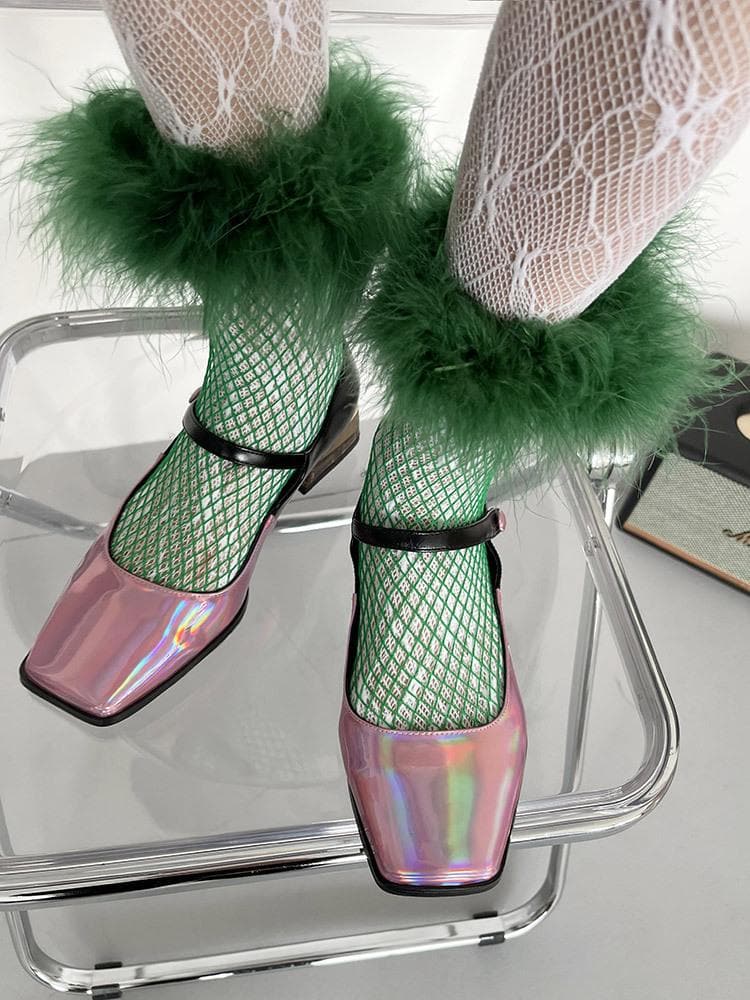 Fishnet solid feather long socks