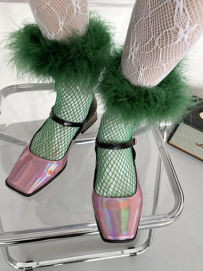 Fishnet solid feather long socks
