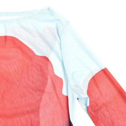 Sheer mesh see through abstract contrast long sleeve slit maxi dress