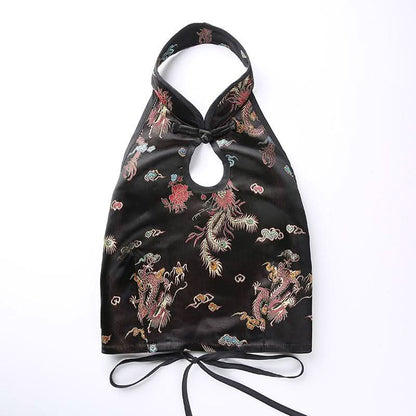 Halter backless self tie embroidery crop top