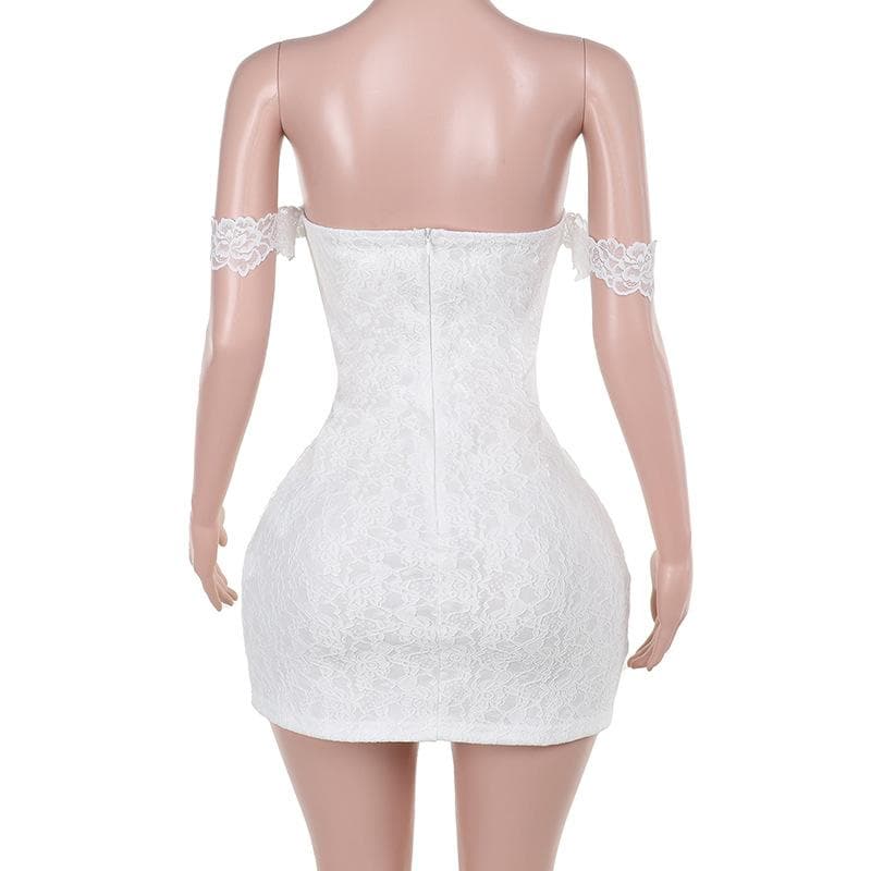 Sweetheart neck off shoulder bustier lace mini dress