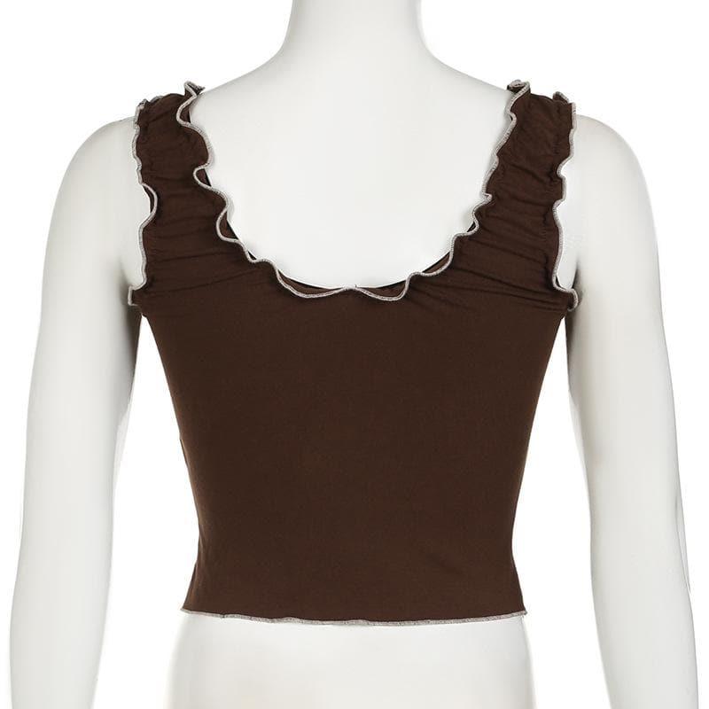 Ruffle beaded ruched contrast cami top