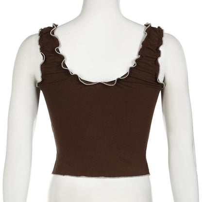 Ruffle beaded ruched contrast cami top