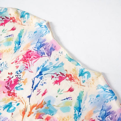 Cap sleeve print slit crewneck midi dress