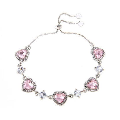 Pink heard rhinestone adjustable bracelet