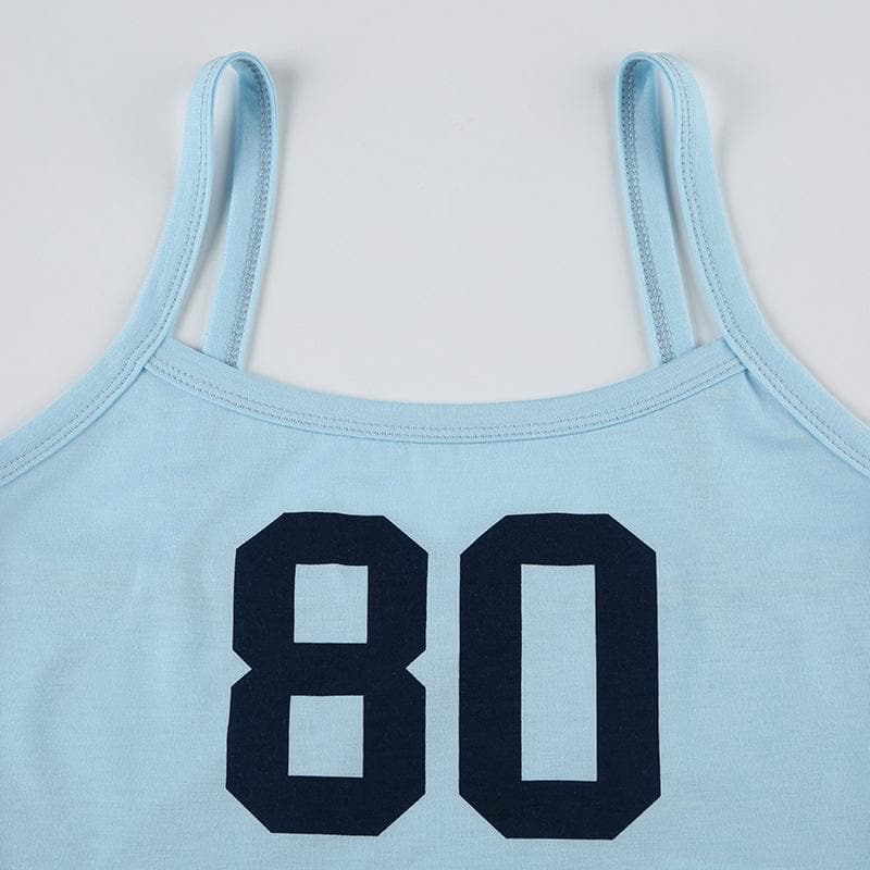 U neck “80” print contrast backless cami top