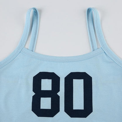 U neck “80” print contrast backless cami top